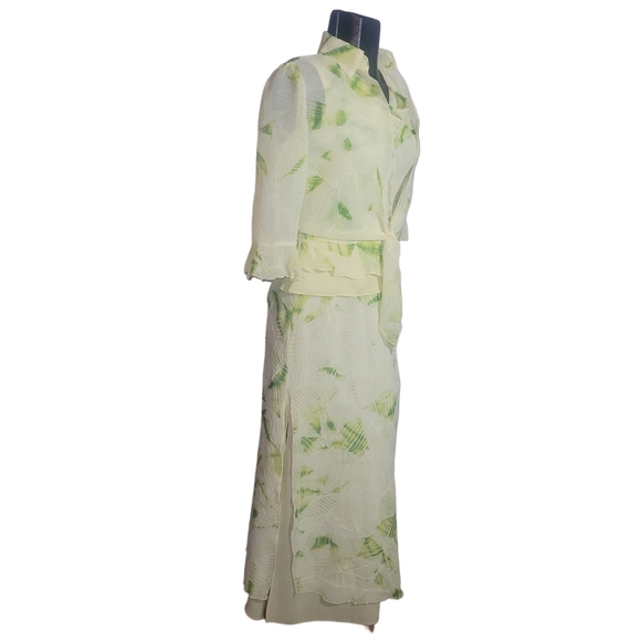 Vintage Ribkoff Trends Yellow And Green Leaf Print Skirt Set - Picture 3 of 13